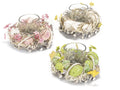Portacandela centrotavola pasquale con vasetto in vetro e ghirlanda di legnetti, set da 3 pezzi, Ø 15 cm x 9,5 H