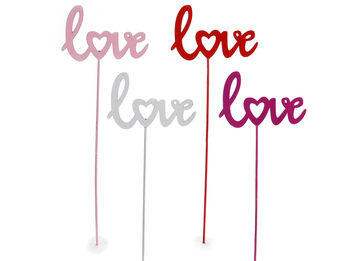 Stick in legno con scritta Love colorata. Perfetti per decorazioni romantiche, set da 24 pezzi, cm 5,5 H (con stick 27)