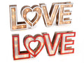 Scritte Love luminose in legno con bordi colorati con luci led bianco caldo, set da 2 pezzi, cm 40 x 3,5 x 14,5 H
