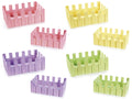 Cassette / Cestini in legno colorato a forma di staccionata, set da 4 pezzi, Grande: cm 27 x 18 x 10 H
