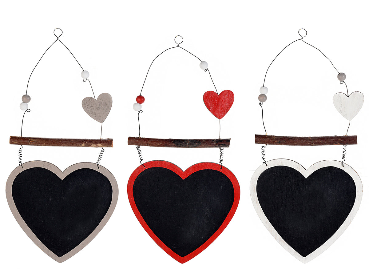 Lavagnette a forma di cuore in legno colorato da appendere con perline, set da 9 pezzi, cm 15 x 28,5 H