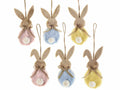 Coniglietti di Pasqua in legno e morbido peluche colorato con codina pompon, set da 12 pezzi, cm 6 x 13 H