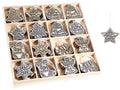 Decori, addobbi natalizi in legno da appendere con glitter metallizzati oro, Calza: cm 5 x 5,5 H