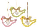 Uccellini in legno da appendere con pendaglio a cuore e fiocco, set da 9 pezzi, cm 12 x 8,5 H