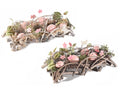 Centrotavola porta candele con 3 vasetti in vetro, decorato con uova, set da 2 pezzi, cm 30 x 14 x 8,5 H