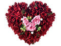 Ghirlande di legno con rose bordeaux e rosa stoffa a forma di cuore ideali, set da 2 pezzi, cm 32 x 28 H