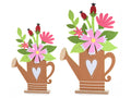 Set 2 innaffiatoi in legno e panno colorato con decori a fiore, Grande: cm 37 x 5 x 56,5 H