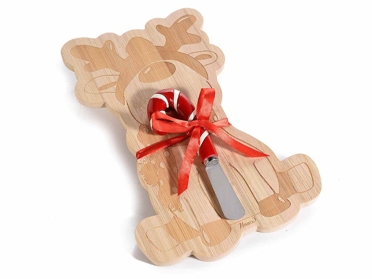 Taglieri da cucina 14zero3 a forma di renna in legno con coltellino a dolcetto, set da 2 pezzi, Tagliere: cm 17 x 26 H