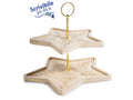 Alzatina per alimenti in legno a stella con decori al laser 14zero3, set da 2 pezzi, cm 28 x 26 x 23 H