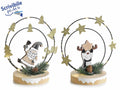 Decorazioni in legno con babbo natale e renna con luci led e decori glitterati, set da 2 pezzi, cm 16 x 10 x 17 H
