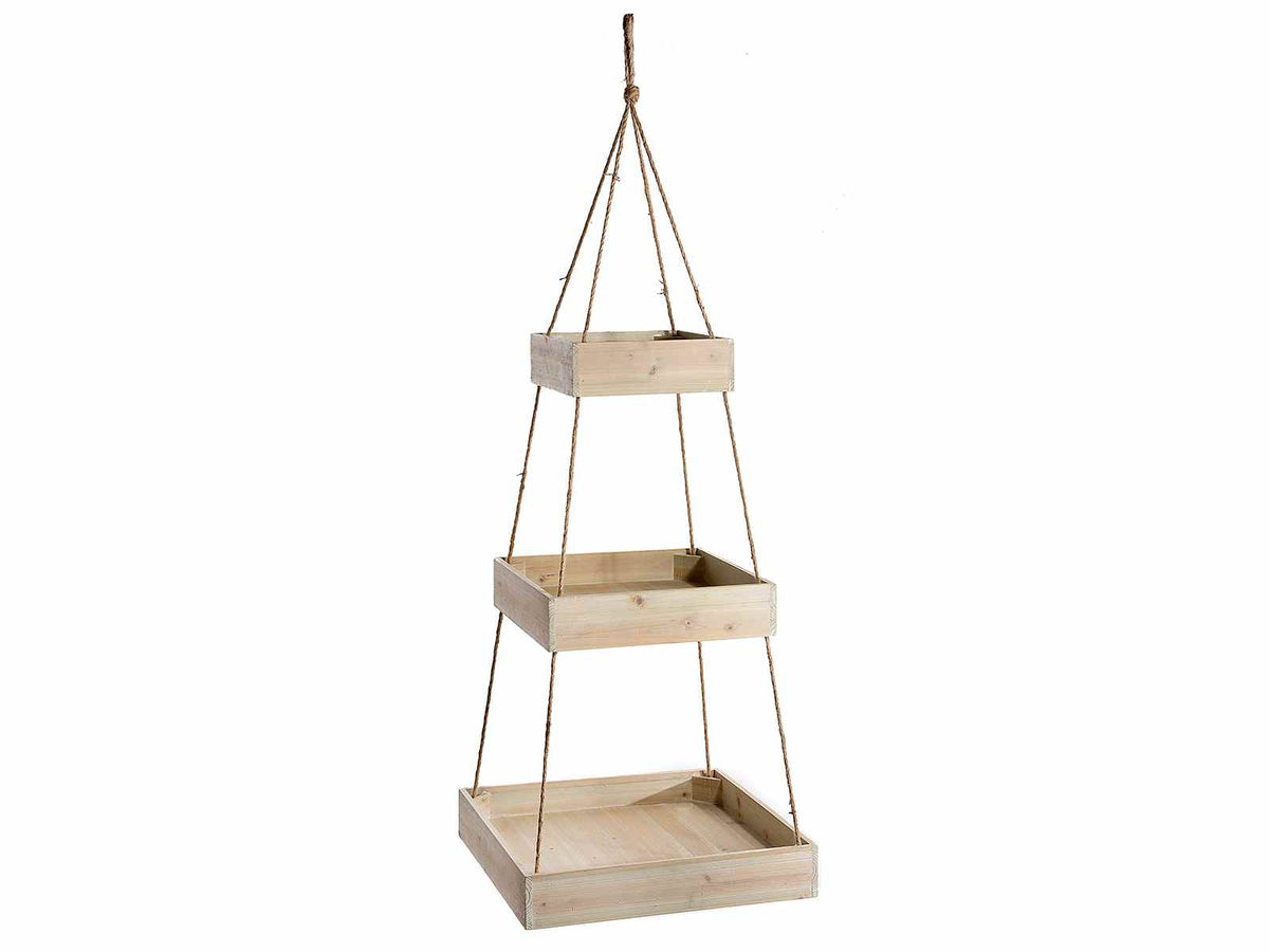 Scaffali in legno naturale a 3 ripiani da appendere, cm 45 x 45 x 110 H