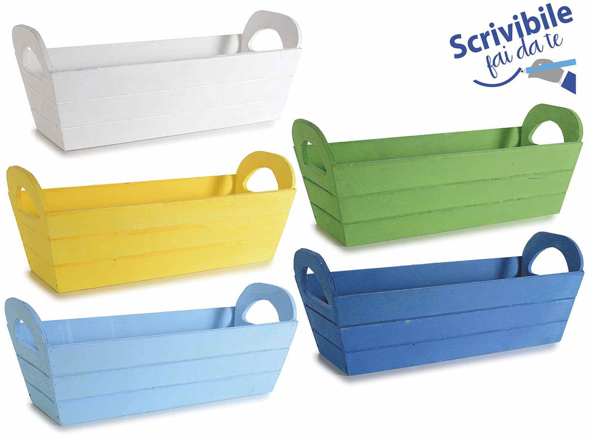 Cestini rettangolari con manici in legno colorato scrivibile fai da te, set da 5 pezzi, cm 31,5 x 12 x 8,5 H