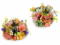 Centrotavola con fiori colorati in legno e vasetto portacandela in vetro, set da 2 pezzi, Ø 17 cm x 7 H