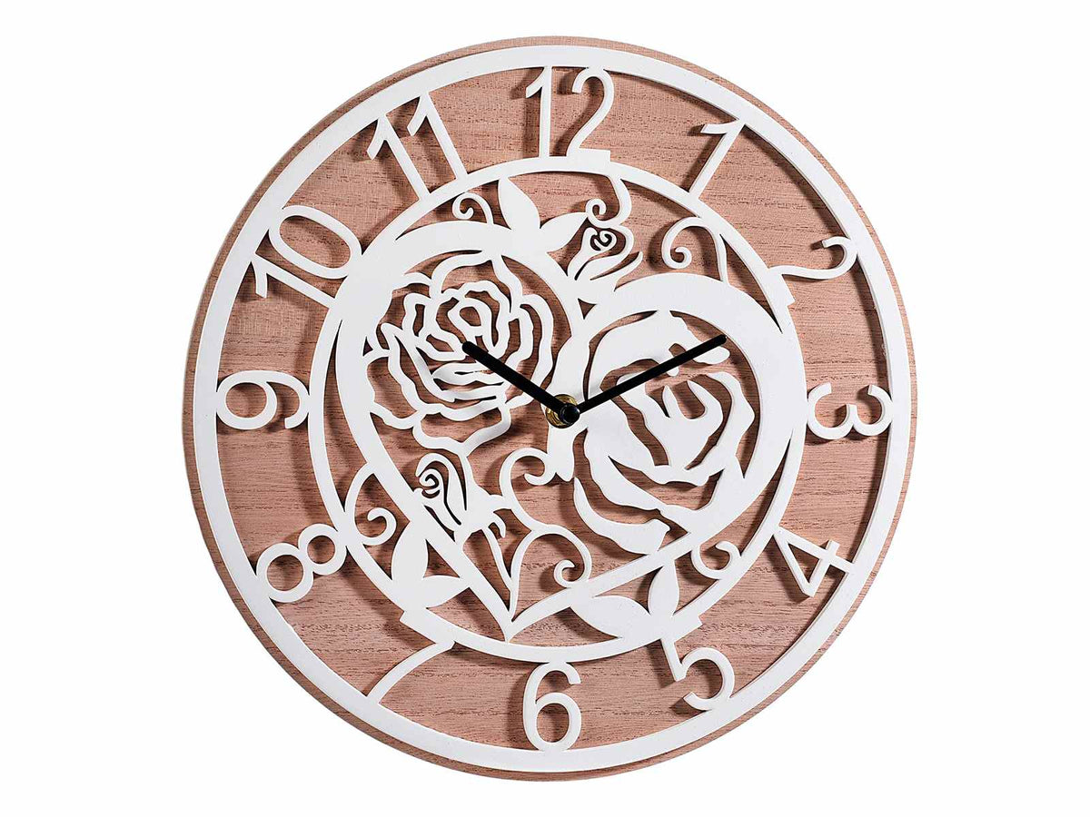 Orologi da parete all'ingrosso in legno con decori rose e cuori, Ø 30 cm