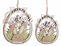Uova da appendere in legno con coniglio e scritta Happy Easter in set da due, set da 4 pezzi, Grande: cm 12,5 x 15 H
