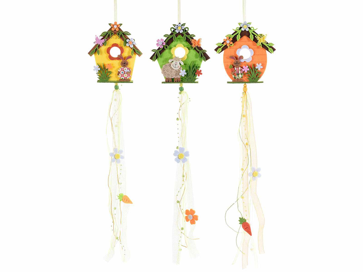 Casette in panno da appendere con pendagli in organza, set da 6 pezzi, Casa: cm 14,5 x 15 H