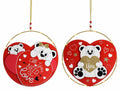 Decorazione orsetto di San Valentino in metallo da appendere in legno con luci, set da 2 pezzi, Ø 24 cm