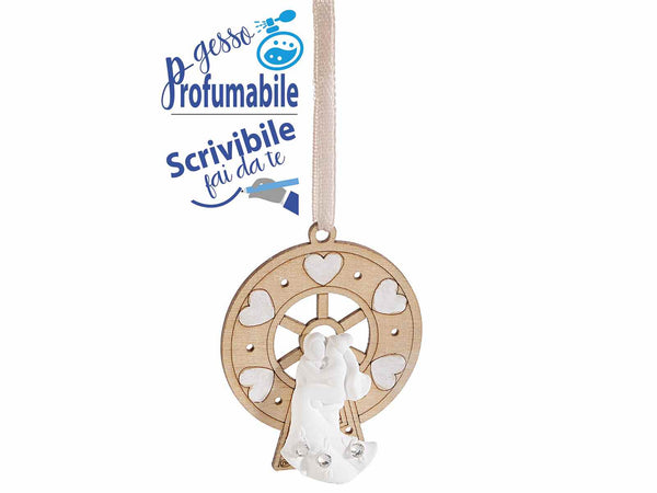 Decorazione bomboniera nozze / matrimonio in legno con sposi in gesso e strass, set da 50 pezzi, cm 4,5 x 6 H