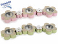 Centrotavola a fiore primaverile porta tealight in legno a fiore 3 scomparti, set da 4 pezzi, cm 31 x 8,5 x 2 H