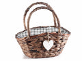 Cestini in legno con manici, cuore pendente in legno e rivestimento interno, set da 4 pezzi, cm 27x13x12 H (con manici25)