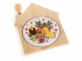 Set aperitivo con tagliere a forma di casetta in bamboo e ceramica decorata, set da 4 pezzi, Tagliere: cm 19,5 x 25 H