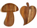 Taglieri / Vassoi autunnali a forma di funghetto e foglia in legno di acacia, set da 2 pezzi, Fungo: cm 27 x 35 H