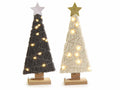 Alberi di Natale legno rivestito effetto lana con luci e stella, set da 6 pezzi, cm 12 x 5 x 31 H