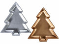 Vassoi ad albero natalizio decorativo in legno colorato argento e bronzo, set da 4 pezzi, cm 26,5 x 29,5 H
