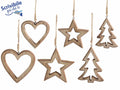 Decorazioni in legno da appendere ad albero, cuore e stella in set da due pezzi, set da 6 pezzi, Grande: cm 8,5 x 12 H