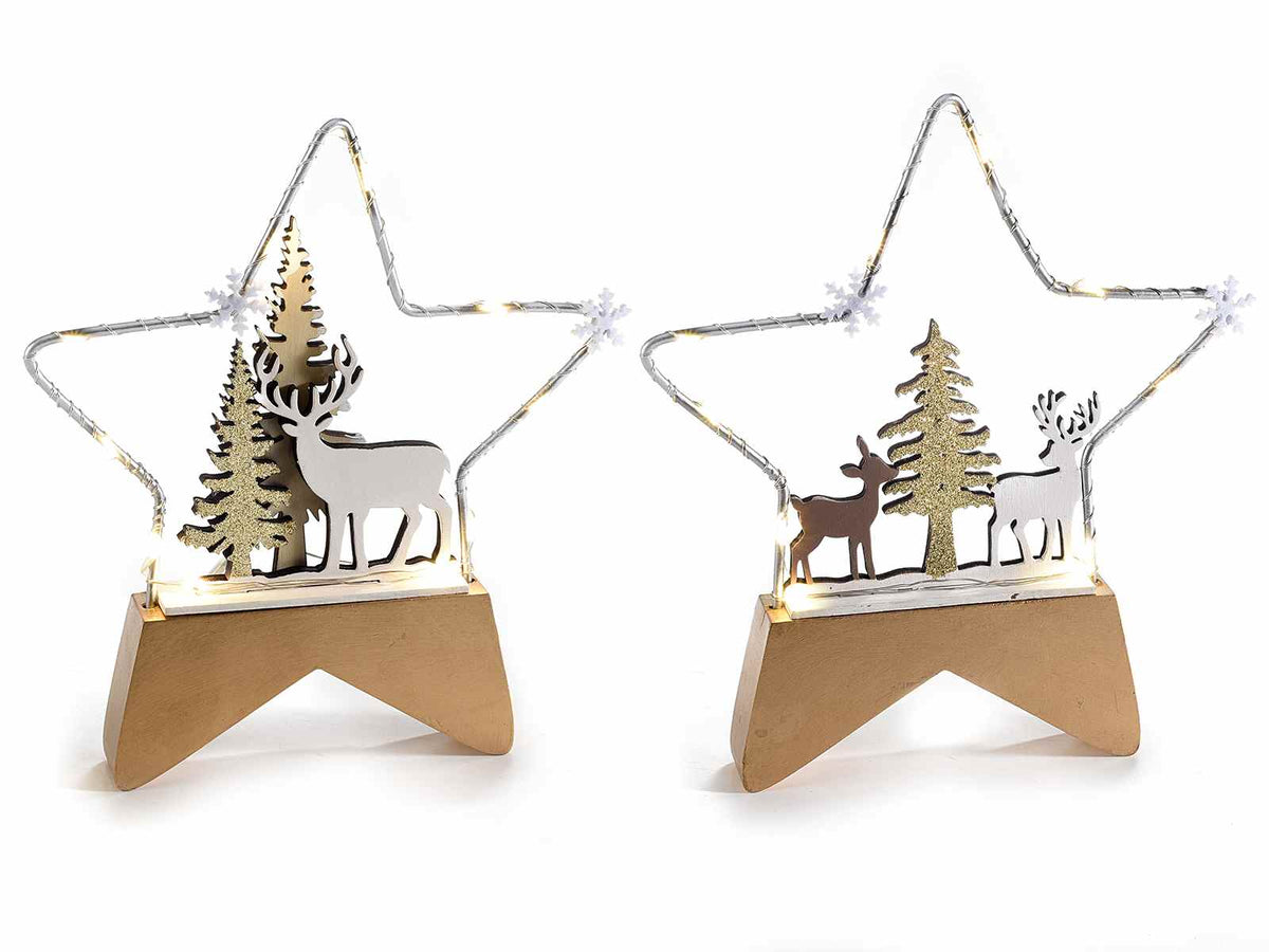 Decorazione di Natale luminose a stelle decorative in metallo con paesaggio, set da 6 pezzi, cm 17 x 2 x 19,5 H
