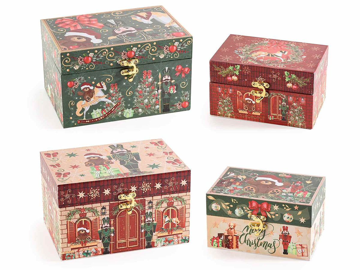 Scatole di Natale in legno foderato con chiusura a gancio in set da due pezzi, set da 2 pezzi, Grande: cm 20 x 14 x 12 H