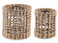 Portacandele / porta utensili in fibra naturale con vasetto di vetro in set, Grande: Ø 17,5 cm x 18,5 H