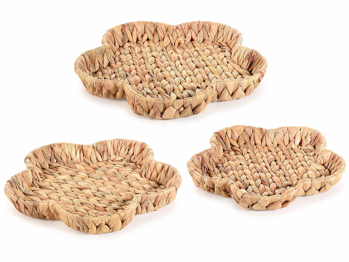 Cestini, vassoi a forma di fiore in giacinto intrecciato, Grande: cm 32,5x31,5x4 H