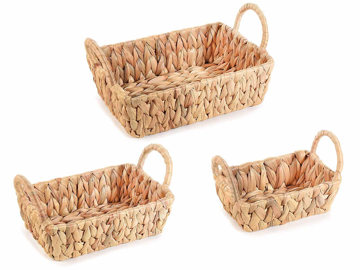 Cestini in giacinto naturale intrecciato con manici, set da 2 pezzi, Grande: cm 25,5x16,5x7 H