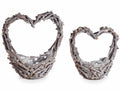 Cestini portafiori in legno con manico a forma di cuore, per San Valentino, set da 2 pezzi, Grande: cm 40 x 18 x 10 H