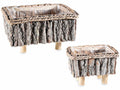 Vasi / cestini in legno / corteccia rettangolari con piedini e rivestimento, set da 2 pezzi, Grande: cm 31 x 23 x 17 H