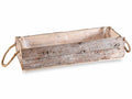Vasi a cestino rettangolare in legno con manici in corda e rivestimento interno, set da 4 pezzi, cm40x12,5x9H (con manici17)
