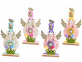 Gallinelle decorative in panno e legno con morbido rivestimento e fiori, set da 8 pezzi, cm 14,5 x 4 x 26 H