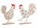 Gallinelle in legno con decori incisi da appoggiare, set da 4 pezzi, cm 29 x 4 x 30 H
