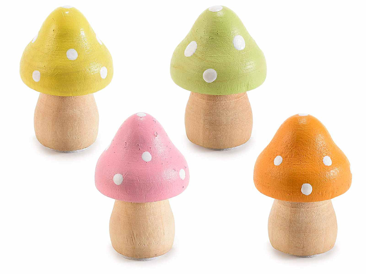 Funghetti decorativi colorati a pois in legno con biadesivo, set da 8 pezzi, Ø 2 cm x 3 H