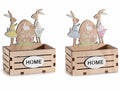 Cestini pasquali in legno a staccionata con coniglietti e scritta Home, set da 8 pezzi, cm 10 x 6,5 x 13 H