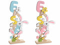 Scritta pasquale Easter in legno colorato con conigli e fiori, set da 6 pezzi, cm 18 x 6 x 35 H