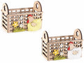 Cestini pasquali in legno naturale con gallina eco-fur e decori floreali, set da 6 pezzi, cm15x8x7H (con manici10,5)