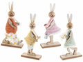 Conigli pasquali in legno con morbido vestito e decori, set da 4 pezzi, cm 11 x 4 x 22,5 H