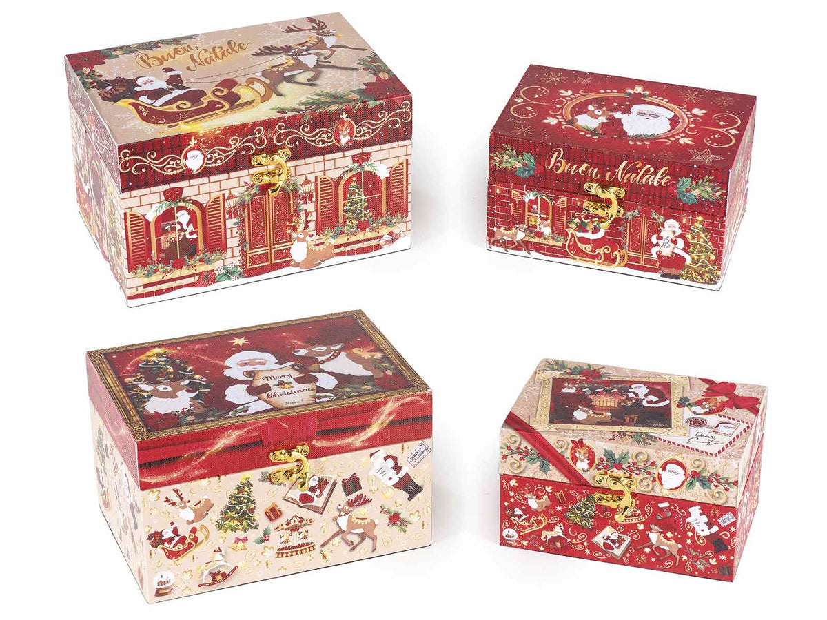 Scatole di Natale in legno foderato con chiusura a gancio, set da 2 pezzi, Grande: cm 20 x 14 x 12 H