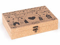 Scatole in legno effetto sughero con gancio e decorazioni famiglia, set da 4 pezzi, cm 24 x 17 x 5,5 H