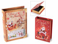Scatole natalizie a libro in legno foderato in set da due pezzi, set da 2 pezzi, Grande: cm 18 x 25 x 5,5 H
