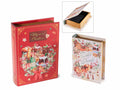 Scatole di Natale a libro in legno foderato con decorazioni dolcetti natalizi, set da 2 pezzi, Grande: cm 18 x 25 x 5,5 H