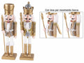 Decorazione di Natale a soldatino schiaccianoci in legno dorato con leva, set da 2 pezzi, cm 8,5 x 8,5 x 31 H