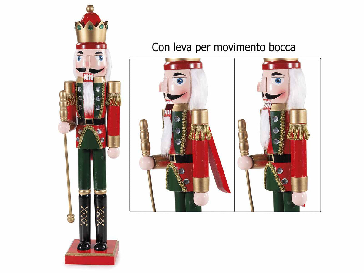 Decorazione di Natale a soldatini schiaccianoci in legno con leva per movimento, cm 14,5 x 12 x 61 H